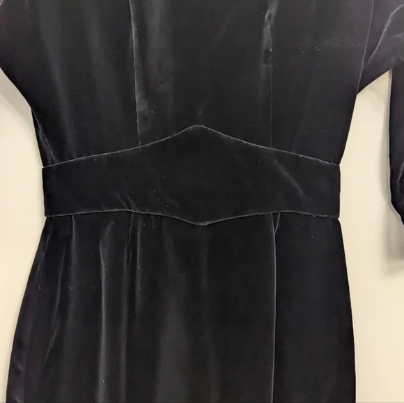 Vintage‎ Black Velvet Cocktail Mid-length Dress Empire Waist Wiggle - Picture 6 of 13